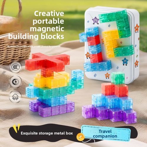 Question card transparent magnetic cube building block magnetic attraction piece square children s educational portable toy gift