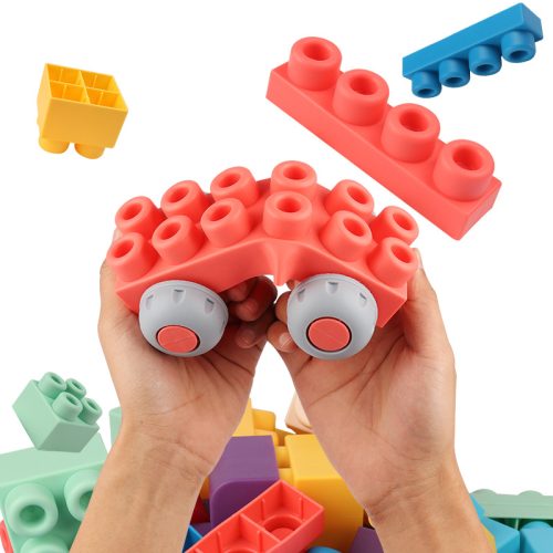 Alternative view of Factory direct sales of children s large-grained soft rubber building blocks baby educational DIY assembly blocks storage bucket toys for babies