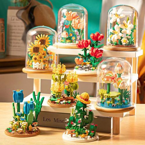 New Year home decor toy assembled building blocks micro particle building blocks flower compatible with a certain high sunflower eternal flower decoration