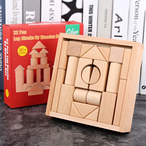Cross-border boxed beech wood 22-piece large-grain log children s early education educational toy wooden building block stacker