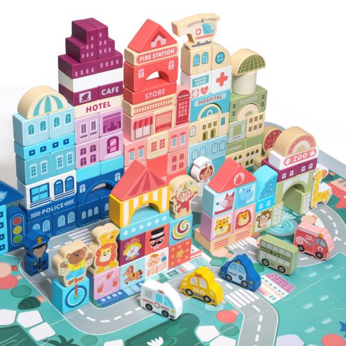 Wholesale of wooden cross-border 100-piece bucket-packed building blocks suitable for children aged 1-6 as educational toys for early childhood development and baby gifts