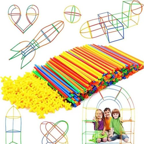Versatile straw building block house for children s handmade plastic soft splicing pipeline toy to build architecture castle small boxed