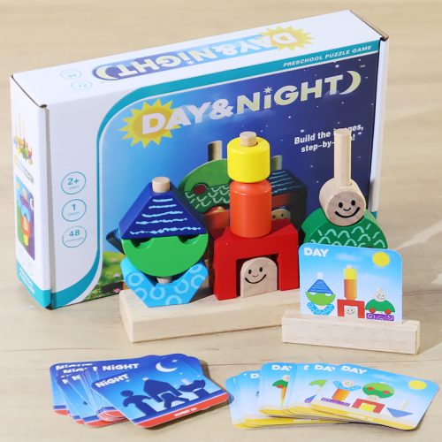 Day and Night Creative Pile Matching Blocks for 2-3 Year Olds 6-Month-Olds Enlightenment Early Education Puzzle Table Game Toys for Kindergarten