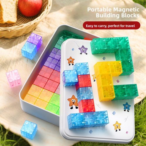 Alternative view of Question card transparent magnetic cube building block magnetic attraction piece square children s educational portable toy gift