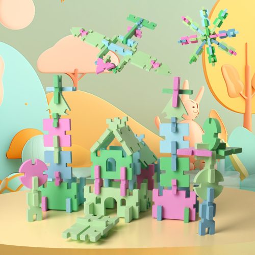 Children s educational 74-piece large-grain building block set for early childhood education in kindergarten suitable for building castles wholesale of assembled wooden toys