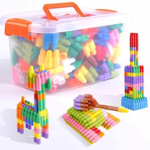 Children s large rocket bullet-shaped building block toys suitable for both boys and girls are made of plastic and designed to promote intelligence development through assembly and play